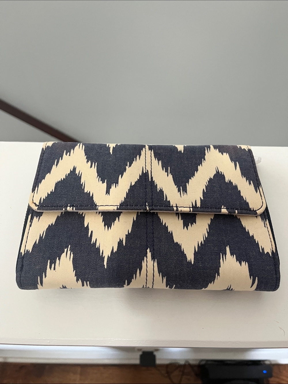 Patterned Blue & Cream Fold-Over Clutch